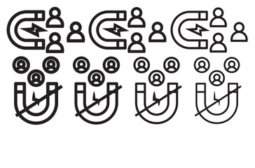 Magnet user icon graphic set. stroke line. User engagement icon vector, illustration logo template