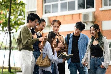 University students of various sexual orientations gather outdoors, engaged in reading and sharing knowledge, representing diversity and acceptance in campus life