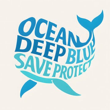 Whale shaped typography promoting ocean conservation and protection of marine life