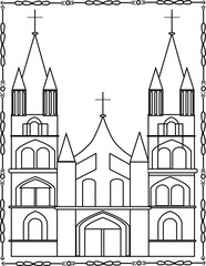 Christ Church Cathedral, a deconsecrated in the city of Christchurch. Coloring Page For Kids And Adults.