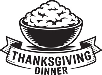 Thanksgiving Mashed Potatoes Silhouette Vector Black on White