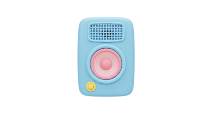 Cute blue speaker with pastel pink details and yellow button isolated