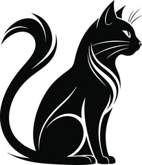 Black Cat Silhouette Logo Icon on White Background, Minimalist Feline Symbol, Pet Illustration, Halloween Cat Graphic, Animal Design Template for Branding, Sticker, Print, and Digital Use