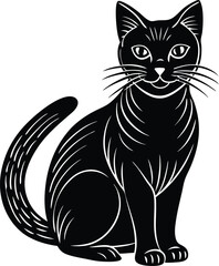 Black Cat Silhouette Logo Icon on White Background, Minimalist Feline Symbol, Pet Illustration, Halloween Cat Graphic, Animal Design Template for Branding, Sticker, Print, and Digital Use