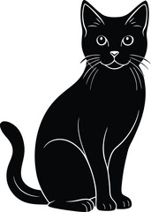 Black Cat Silhouette Logo Icon on White Background, Minimalist Feline Symbol, Pet Illustration, Halloween Cat Graphic, Animal Design Template for Branding, Sticker, Print, and Digital Use