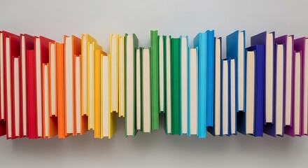 Obraz premium Aesthetic arrangement of colorful books in a spectrum pattern design
