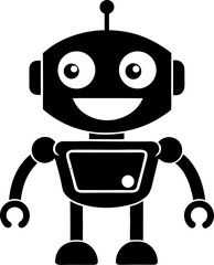  happy Robot silhouette  vector black , white background  