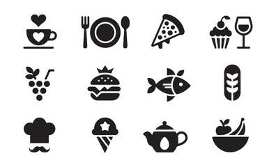 food and drink black icon set restaurant menu illustration