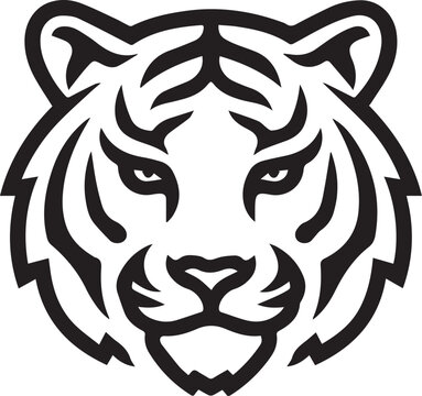 simple line art of a tiger face, vector graphic, white background, simple design, flat vector style, logo icon, black and white