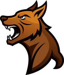 Fierce brown wolf head roaring with sharp teeth in a dynamic vector illustration