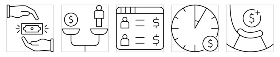 Salary related icons set. Vector editable stroke.