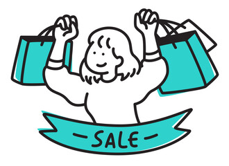 Lettering Sale and woman with shopping bags
