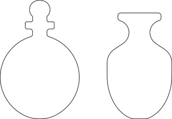 Art & IllustrationBottle and jug icon set.Bottle and jug silhouette collection. Oil, potion, alcohol, perfume black and outline bottle silhouette.Different icon set of bottle and jug shapes.