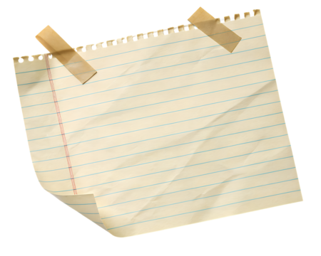 Lined paper note with tape isolated on transparent background