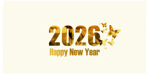Happy 2026 New Year vector illustration. Happy New Year banner with musical notes for seasonal holiday greeting cards, flyers and party invitations	