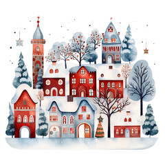 Fototapeta premium Scandinavian winter landscape with houses