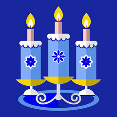 Trio of Candles Displayed in a Decorative Blue and White Holder, Ai Generated