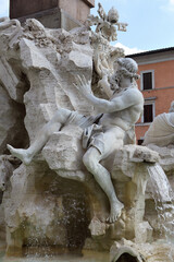 The Fountain of the Four Rivers, located in Piazza Navona, Rome, was designed by Gian Lorenzo Bernini in 1651.