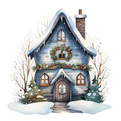 Folk christmas house with snow