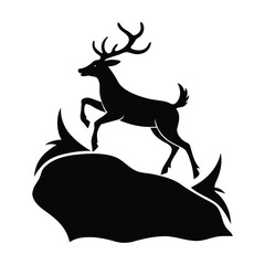 Deer leaping over a rock silhouette vector  illustration