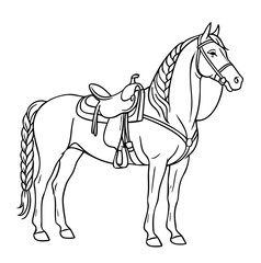 Elegant Saddled Horse Line Art