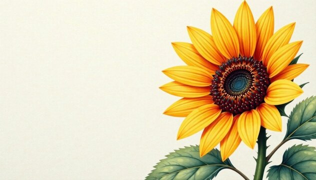 Close-up watercolor sunflower detail, textured paper effect, elegant design , beautiful, sunflower