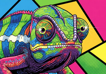 Vibrant Chameleon Pop Art Animal Portrait