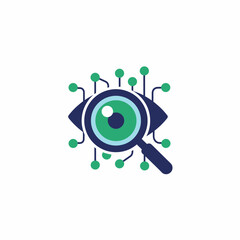 Modern AI Visual Data Analysis Icon: Geometric Vector Design in Green and Blue for Computer Vision and Intelligent Recognition Solutions