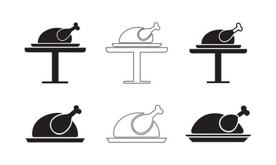 Set of Roasted Turkey or Chicken Dinner Icons