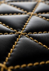 Naklejka premium Exquisite close-up showing black leather with golden diamond stitching