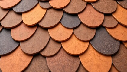 A textured surface of overlapping semi-circular elements featuring earthy brown and orange tones in a repeating pattern