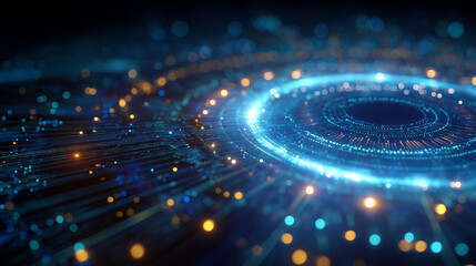 Digital Innovation: An ethereal, futuristic circuit board pulses with energy, showcasing the cutting-edge advancement of digital technology. The image portrays connectivity and innovation.