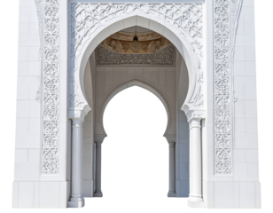 Elegant white archway in mosque style isolated on transparent background