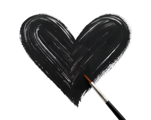 Black heart painted with a brush isolated on transparent background