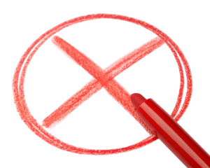 Red marker drawing a cross inside a circle isolated on transparent background