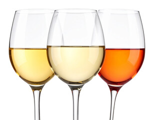 Elegant wine glasses trio isolated on transparent background