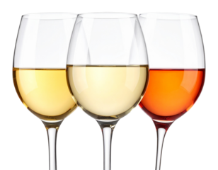 Elegant wine glasses trio isolated on transparent background
