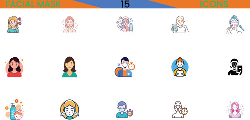 Obraz premium Diverse group of people wearing facial masks expressing various emotions and actions collection vector