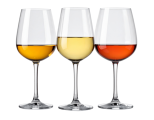 Elegant wine glasses trio isolated on transparent background