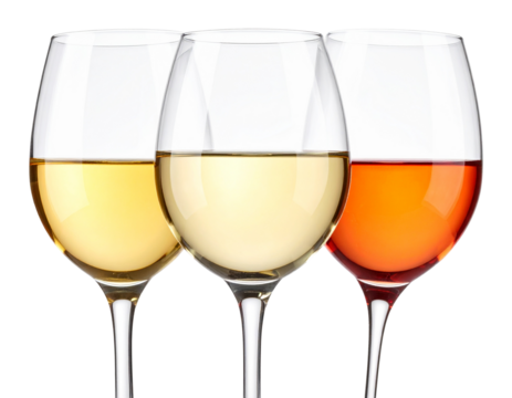 Elegant wine glasses trio isolated on transparent background