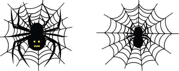 Spider web vector illustration with detailed symmetrical design, creepy halloween spiders, scary insect artwork, spooky decoration, seasonal holiday graphic element