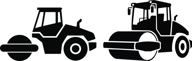 Industrial road roller compactors and steamroller machine set transportation machinery vector