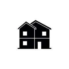 Duplex house icon in black and white representing residential living.
