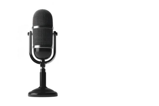 Vintage microphone vector illustration, studio recording equipment, podcast mic, vocal mic, radio broadcasting, audio tool isolated on transparent background