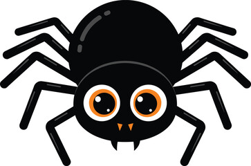 Cute cartoon spider vector illustration with big eyes, fangs, eight legs, halloween design, spooky insect character, fun seasonal decoration artwork