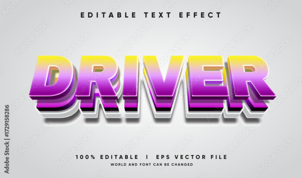 Poster driver 3d vector text effect with modern style