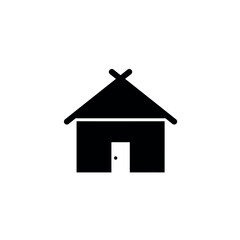 Simple Black and White Hut Icon Illustration.