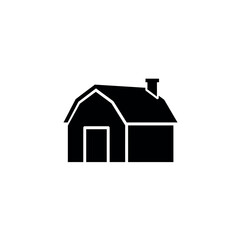 Simple Black Silhouette of a Barn House with Chimney.
