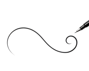 Black ink line drawn by a pen, isolated on transparent background