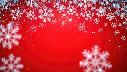 Festive winter season background with white snowflakes falling gently against a vibrant red backdrop